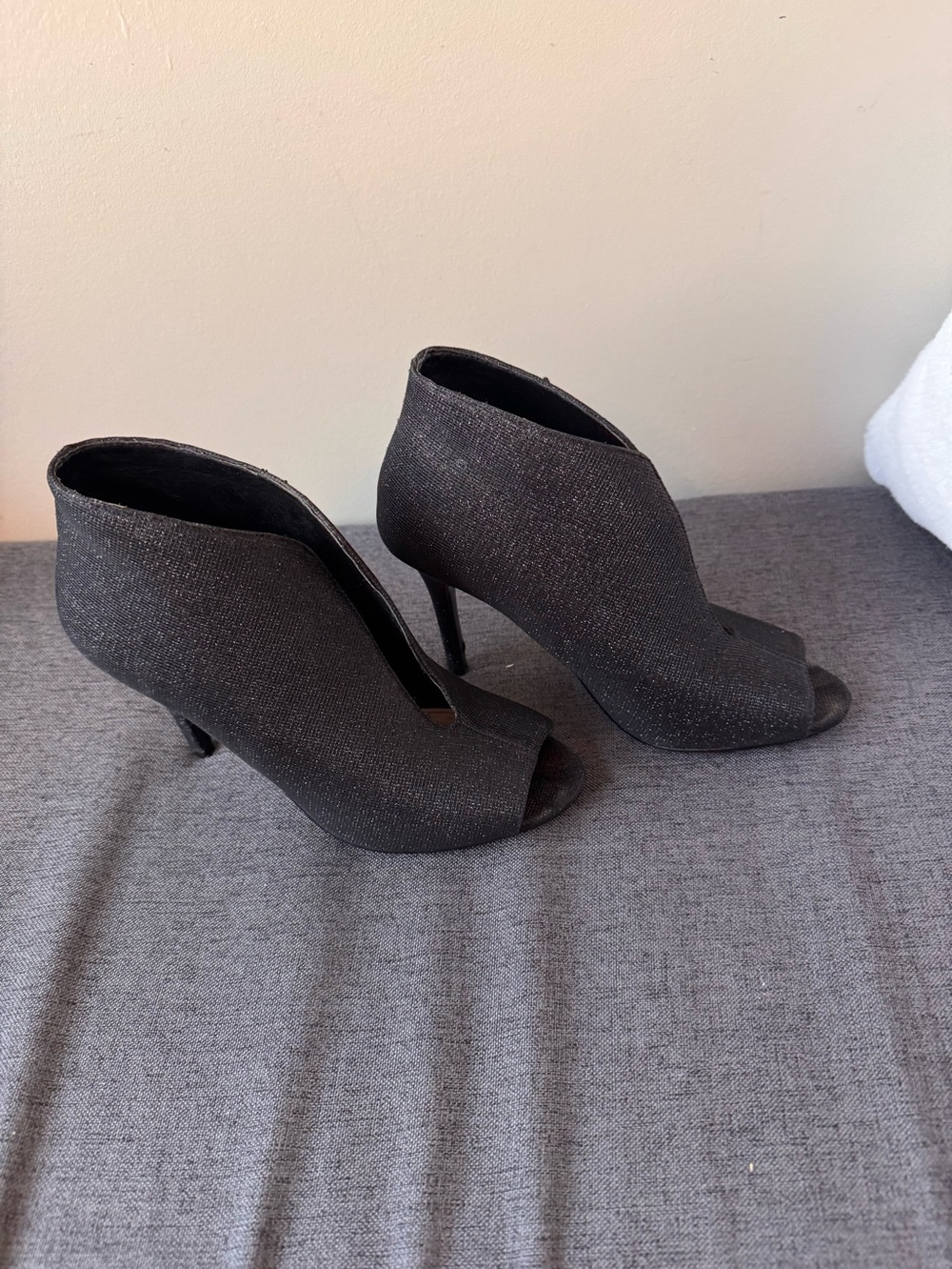 Women’s Black Sparkle Peep-Toe Ankle Booties